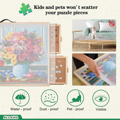 ALL4JIG 1000 Pieces 2-in-1 Tilting & Rotating Puzzle Board, 30.16" x 22.44"Adjustable Angle Puzzle Board with 4 Drawers & Clear Protective Cover, Birthday Gift for mom,with a Tabletop Easel-Style Tilt - color: Iron, size: Small-1000pcs