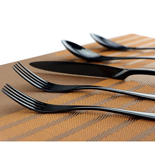 5-Piece Stainless Steel Flatware Silverware Set Service for 1 Dinnerware Mirror Polished Include Knife/Fork/Spoon Dishwasher Safe - size: 1-set-black