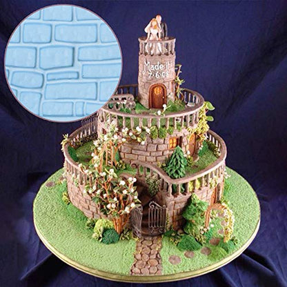 JOERSH 6 Pack Fondant Texture Mats Wood Grain Brick Castle Wall Cobblestone Texture Design Mold Fondant Molds for Clay, Chocolate, Fondant Cake Embossed Impression Sheets