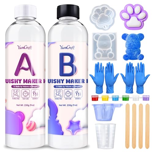 Liquid Silicone for Squishy Maker, 18oz Silicone Rubber for Taba Squishy, Bubble Free & Faster Fully Cures, Stress Relief FuFu Squishy Kit with 2 Molds and Flocking Powder, DIY Gift for Occasions - color: 18oz