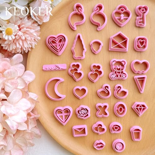 Keoker Valentines Polymer Clay Cutters for Earrings Making, 30 Shapes Valentines Clay Cutters for Polymer Clay Jewelry - color: A+B+C color
