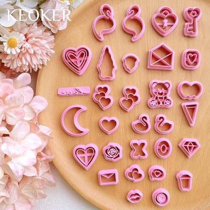 Keoker Valentines Polymer Clay Cutters for Earrings Making, 30 Shapes Valentines Clay Cutters for Polymer Clay Jewelry - color: A+B+C color