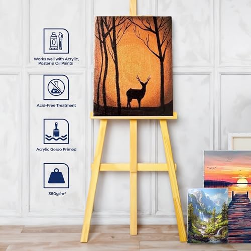 BLUEBIRD Canvas Board Set of 10 (2 each of 4x4, 5x7, 8x10, 9x12, 11x14) Acrylic Gesso 28.2 Oz - Black
