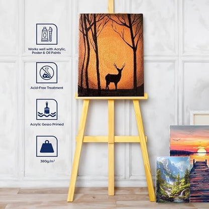 BLUEBIRD Canvas Board Set of 10 (2 each of 4x4, 5x7, 8x10, 9x12, 11x14) Acrylic Gesso 28.2 Oz - Black
