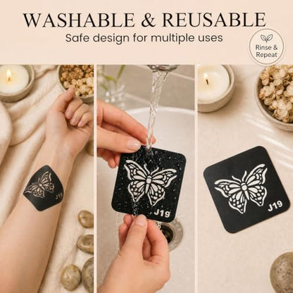 Koogel 281PCS Semi Permanent Tattoo, 12 Sheets Henna Women Tattoo Stencil Temporary Stickers for Face Paint Body Art - color: Black3