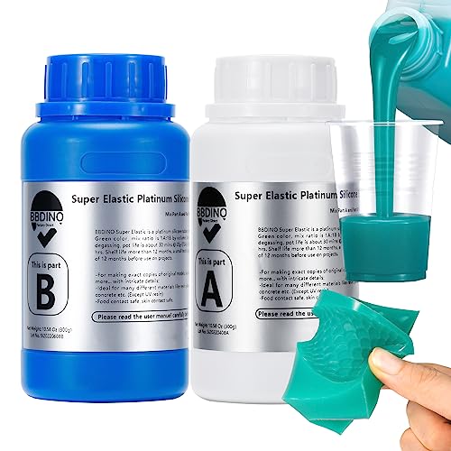 BBDINO Silicone Mold Making Kit, Super Elastic Liquid Silicon for Mold Making, N.W. 21.2 oz, 1:1 by Volume, Jade Green, Ideal for Casting Silicone Molds for Resin/Plaster/Wax/Jewelry etc. | 1:1 Mixing Self Degassing 3h Fast Cure Platinum Silicone Ideal fo