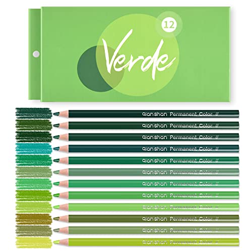 qianshan 12 Green Colored Pencils Oil Based Pre-sharpened Wooden Colored Pencil Set for Adults Coloring Books Drawing Sketching Art Supplies, No Duplicates - color: 12 green pencils
