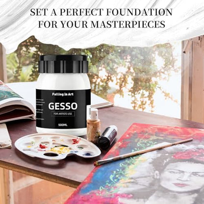 Falling in Art 16.9 Oz White Gesso Primer for Acrylic Painting for Oil Paints, Non-Toxic Canvas Surface Prep Medium - color: White