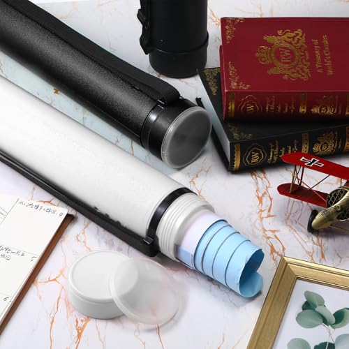 Yahenda 6 Pcs Expandable Poster Tubes Bulk, 24"- 40" Extendable Blueprint Tube with Shoulder Strap Waterproof Portable Durable Round Cases for Drawing, Poster, Office Bulk Supply(Black, White) - color: Black, White