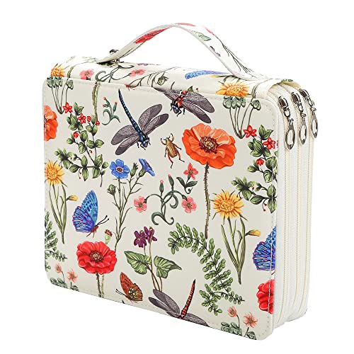 120 Slots Colored Pencil Case Organizer 3-Layer | Twill Oxford fabric Pencil Case Holder with Handle Strap Pencil Box Large for Colored Pencils Watercolor Pencils - color: White