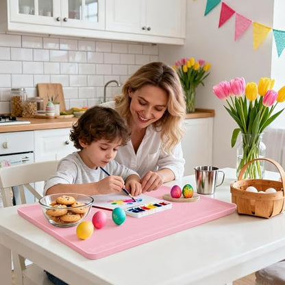 Large Silicone Mat for Crafts, 24"X19.7" Art Mat with Raised Edges for Clay, Resin, Slime, Jewelry-Making Table Protection Heat-Resistant Paint Mats, pink - color: Pink