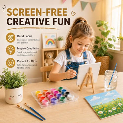 10 Set Mini Acrylic Paint Kit, Mini Canvas with Wooden Easels Acrylic Paints Strips, Minis Easel with Canvases for Kids Adults Classroom Birthday Painting Party (6 x 6Inch)