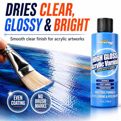 Clear Acrylic Paint Sealer, High Gloss Varnish for Acrylic Painting & Art Craft, Non-Yellow Clear Coat for Clay, Wood, Glass, Metal, Plastic, Protect Boost Gloss Finish on Canvas, Rock Painting, Model - color: Gloss