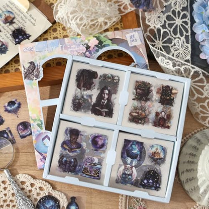 100 Sheets Magic Interstellar Theme Scrapbook Stickers, Transparent Waterproof Journal Stickers for Scrapbooking, Aesthetic Junk Journal Supplies for Bullet Journaling Planners Diary Collage Laptops - color: Season Light Travel