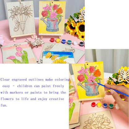 Piatoeke 16PCS 5.9×4.7in Unfinished Wood Craft to Paint, Fun Things to Paint and Hang,Wooden Flower Cutouts Board for Kids Painting DIY (Flower) - color: Flower