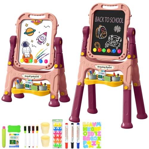 Kids Art Easel, Adjustable Drawing White Board & Chalk Board, Toddler Double Sided Easel with Painting Accessories, Birthday Gift for Girls Boy Age 3 4 5 (Orange) - color: Orange