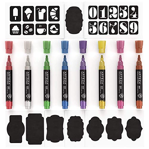 ARTEZA Liquid Chalk Markers, Set of 8, Metallic Colors, Erasable - color: Metallic
