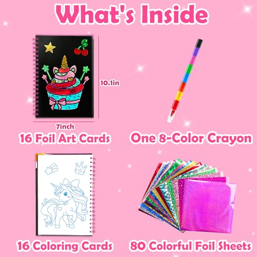 FUNNYB&G Foil Art Craft Kit for Girls 4-10 Years Old: Mess-Free & No-Glue, Create 16 Sparkly Unicorns Pictures – Perfect Travel Toy & Birthday Gift for Kids（Unicorns） - style: Unicorns