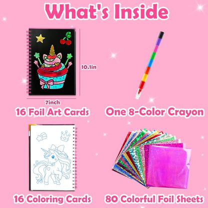 FUNNYB&G Foil Art Craft Kit for Girls 4-10 Years Old: Mess-Free & No-Glue, Create 16 Sparkly Unicorns Pictures – Perfect Travel Toy & Birthday Gift for Kids（Unicorns） - style: Unicorns