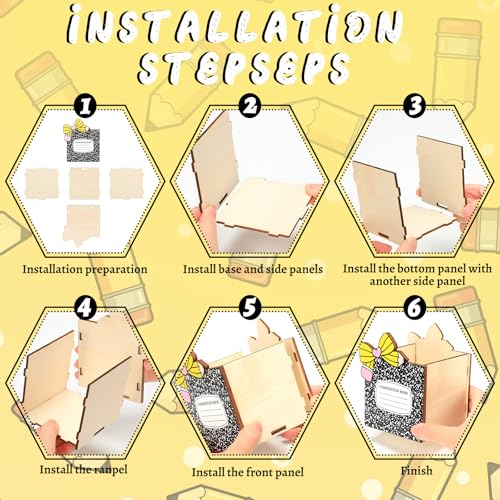 Zhehao 6pcs Composition Book Pencil Holders for Desk Back to School Notebook Wooden Pen Storage Organizer, Cute Desktop Pencil Cup, Stationery Pot Bulk for Back to School Classroom Office Supplies - style: Composition Book