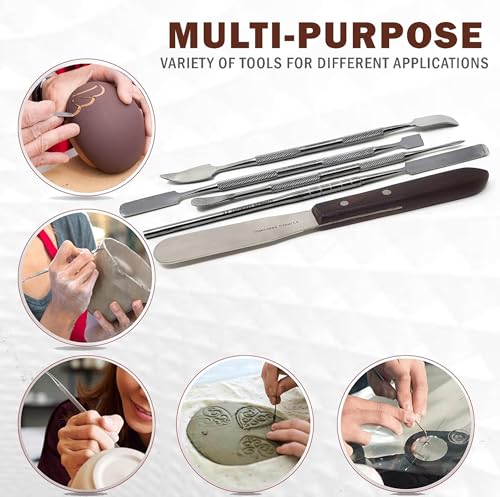 A2ZScilab - Stainless Steel Spatula Wax & Clay Sculpting Tool Carver Set, Carving Pottery Tools - Sculpture Shaper Polymer Modeling Tools for Clay, Pottery, Ceramics Artwork & Holiday Crafts (5PC) - style: 5PC