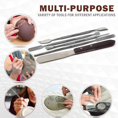 A2ZScilab - Stainless Steel Spatula Wax & Clay Sculpting Tool Carver Set, Carving Pottery Tools - Sculpture Shaper Polymer Modeling Tools for Clay, Pottery, Ceramics Artwork & Holiday Crafts (5PC) - style: 5PC