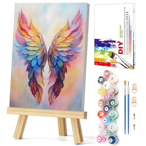Gemozaic Framed Paint by Numbers Kit for Adults, Angel Wing Adults Paint by Number Kits on Canvas with Wooden Easel for Home, Office, Wall Decor, 8 x 12 Inch - color: BKH1927