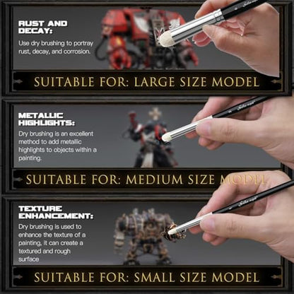 Golden Maple Dry Brush Miniature Painting Drybrush Set - 6PC Professional Modellers Miniature Paint Brushes for Miniatures, Model, Enamel & Fantasy Figurines Painting - color: Black