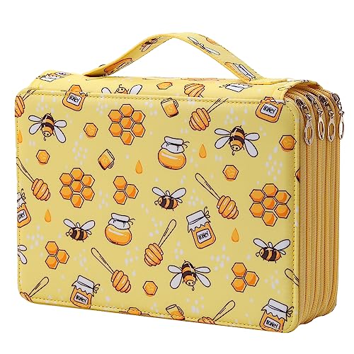 Portable Colored Printing Pattern Pencil Case Holds 200 pcs Pencils Bag Organizer with Handy Wrap Portable- Multilayer Holder for Watercolor Pens or Markers, Pencil Case Organizer for Artist - color: Bee, size: 200