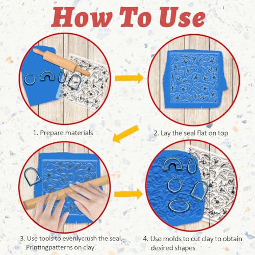 Broken Flowers Polymer Clay Texture Sheet Silicone Texture Stamp Sheets Floral Clear Texture Mat Modeling Pattern Pad Reusable for Scrapbooking Polymer Clay Pottery Earrings Jewelry Making - style: Broken Flowers