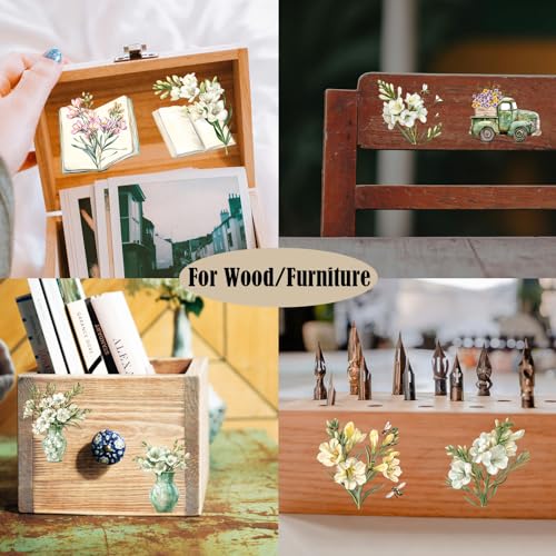 ZMRU 24 Sheets of Watercolor Style Rub on Transfers for Crafts - Perfect for Glass, Porcelain, Leather, Canvas, and Fabric Projects - IOD Transfers Included,3 * 3inch (Lily Magnolia) - style: Lily Magnolia