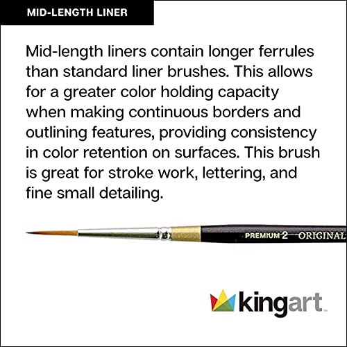 KINGART Original 9375 Series, Size 10/0 Golden Taklon Mid-Length Liner, Black/Gold