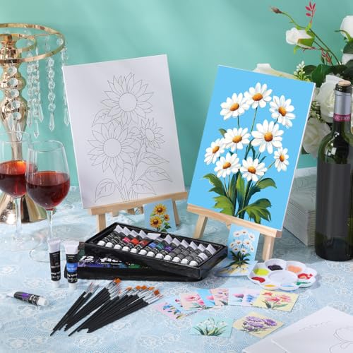 Sherr 24 Pcs Pre Drawn Canvas for Painting Adult Pre Printed Canvas Bulk Sip and Paint Kit Stretched Panels Paint Set for Theme Valentine Painting Night Party Favor(Flower,8 x 10 Inch) - size: 8 x 10 Inch, style: Flower