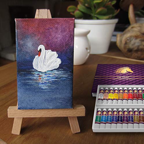 MyArtscape Supplies Paint Bundle - Oil Paint Set - 12ml x 24 Tubes - Lightfast - Heavy Body - Oil-based Colors - with Artist Quality Miniature Paint Brushes with Holder