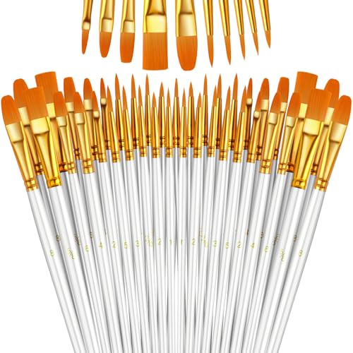 Paint Brushes Set, 5 Pack 50 Pcs Round-Pointed Tip Paintbrushes Nylon Hair Artist Acrylic Paint Brushes for Acrylic Oil Watercolor, Face Nail Art, Miniature Detailing & Rock Painting, White - color: White, size: 5 Pack