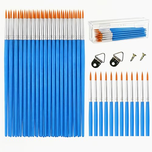 Pointed tip Paint Brushes, 50pcs Washable Flat and Round Art Brushes, Suitable for Student, Teaching and Craft Detail Painting, Graffiti, Watercolor Painting and face Painting (Circle) - color: Round Ponted