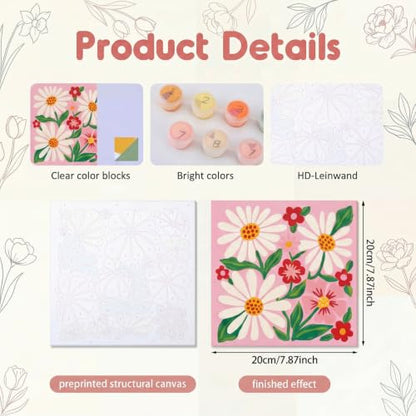 YooNotee 6 Pack Flowers Paint by Numbers Kit on Canvas with Wooden Easels & Brushes, 8x8 Inch Canvas Art Set for Adults DIY Flowers Acrylic Painting for Home Wall Decor - style: Flower