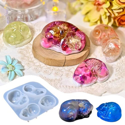 3D Dog Cat Silicone Molds for Resin Crafts Cartoon Pet Memorial Statue Epoxy Resin Molds Cute Animals Soap Mold Sleeping Cats Dogs Silicone Mold for DIY Pet Keepsakes Gummy Chocolate Candle Making
