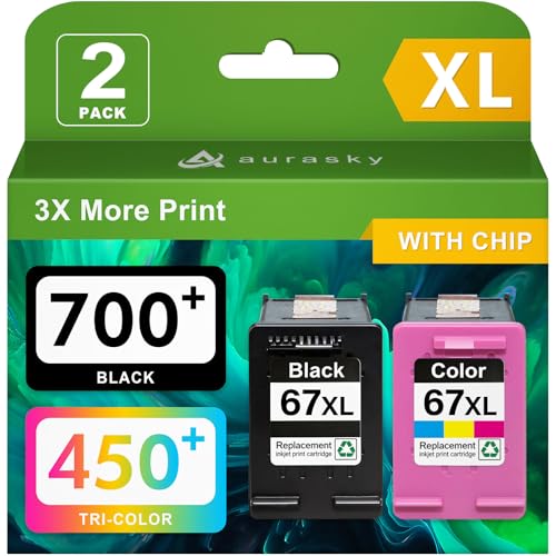 67XL Ink Cartridges Black/Color Combo Pack Compatible for HP Ink 67 XL Printer Ink for DeskJet 2700 2700e 2755e 2800 2855e 4155e 4255e 2852e Envy 6055e 6000 6455e (2 Pack) - size: 67XL 2KT