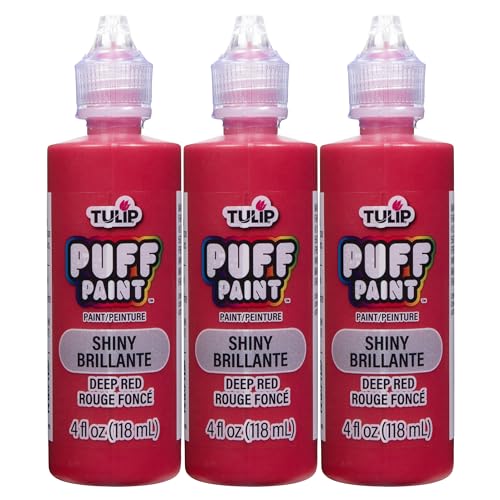 Tulip Puff Fabric Paint , Permanent Craft Paint for Clothes, DIY Projects, Notoxic, 4 fl oz 3-Pack, Shiny Deep Red - color: Deep Red