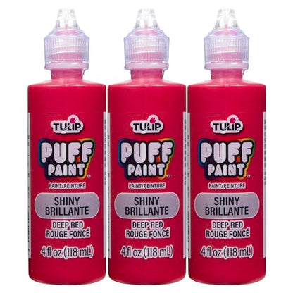 Tulip Puff Fabric Paint , Permanent Craft Paint for Clothes, DIY Projects, Notoxic, 4 fl oz 3-Pack, Shiny Deep Red - color: Deep Red