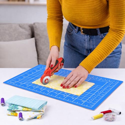 DIYSELF Cutting Mat 8in×6in, Self Healing Cutting Mat, A5 Rotary Cutting Mats for Crafts Sewing Hobby Fabric Project, 5-Ply Craft Cutting Board Double Sided, Craft Mat, Matting & Mounting Materials - color: Blue, size: 8"L x 6"W