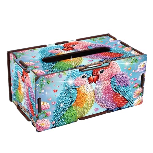 JZHYOAN Parrot Diamond Art Tissue Box for Family Art Napkin Holder DIY Lovebirds Diamond Painting Desk Tissue Box Rectangular Portable Office Mosaic Table Paper Storage Holder for Living Room Bedroom - color: blue