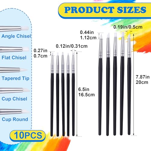 SmallCat 10 Pcs Silicone Paint Brushes, Flexible Clay Carving Tools, Professional Sculpting Tools for Handicraft Pottery Artwork Shaping Carving DIY- White (3mm+5mm) - color: White, 10 Pcs