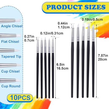 SmallCat 10 Pcs Silicone Paint Brushes, Flexible Clay Carving Tools, Professional Sculpting Tools for Handicraft Pottery Artwork Shaping Carving DIY- White (3mm+5mm) - color: White, 10 Pcs