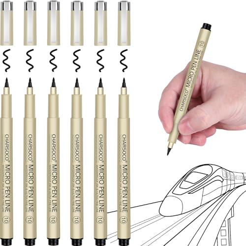 10 Micro Pen, 6 Pack Black Fine Point Pen with Waterproof Archival Ink, 1mm Fineliner Ink Pens for Artist Illustration, Sketching, Anime, Manga, Technical Drawing and Scrapbooking-10 - color: Black, style: 【10】