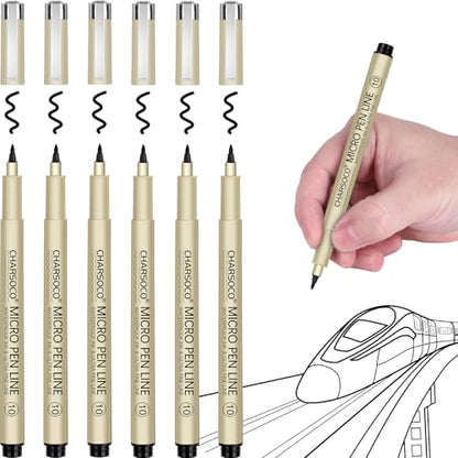 10 Micro Pen, 6 Pack Black Fine Point Pen with Waterproof Archival Ink, 1mm Fineliner Ink Pens for Artist Illustration, Sketching, Anime, Manga, Technical Drawing and Scrapbooking-10 - color: Black, style: 【10】