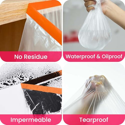 TAPEBEAR Pre-Taped Masking Film with Dispenser, 22" x 30Yards Plastic Sheeting for Painting, Tape and Drape, Painters Masking Tape Film Plastic Drop Cloths for Auto, Appliance and Furniture - size: Dispenser+550mm x 27m