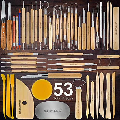 U.S. Art Supply Pottery & Clay Tools Set (53-Piece) - Includes Pottery Tools, Canvas Case for Sculpting, Ceramics, and Easy Storage & Transport - size: 53-Piece with Plastic Case