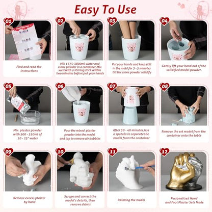 Hand Casting Kit for Couples with Base & Paints, Practice Kit, Hand Mold Kit Couples Perfect for Anniversary, Birthday, Romantic Date Night DIY, Unique Gifts for Boyfriend and Girlfriend